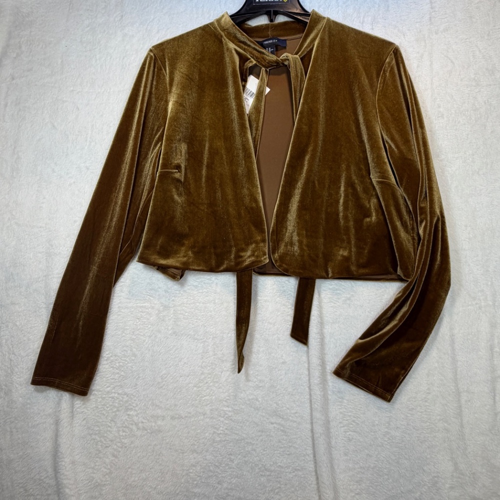 Forever 21 Cropped Top Womens Size 2X Gold Velvet NWT Formal Cover up Holiday - Picture 2 of 9